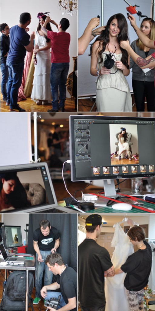 hair and makeup stylists, photographers and fashion editors at Seattle Met Bride & Groom shoot