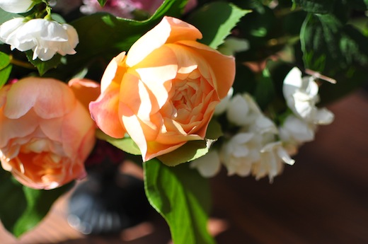 orange david austin rose in an arrangement by finch & thistle event design