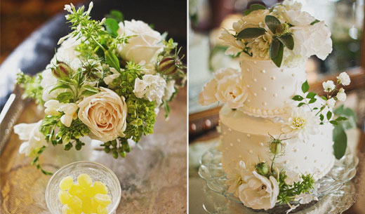 white and green wedding cake