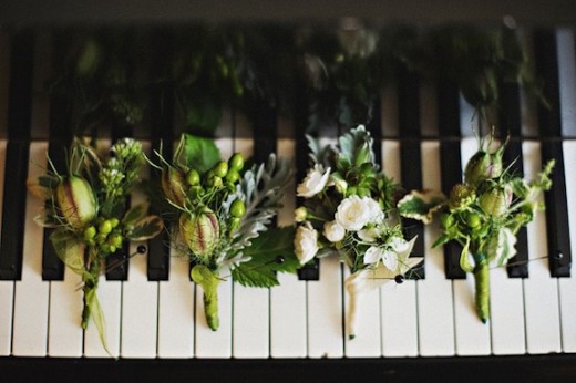 white and green organic boutonnieres