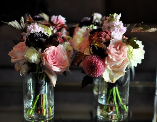 brown, red and pink bridesmaid bouquets