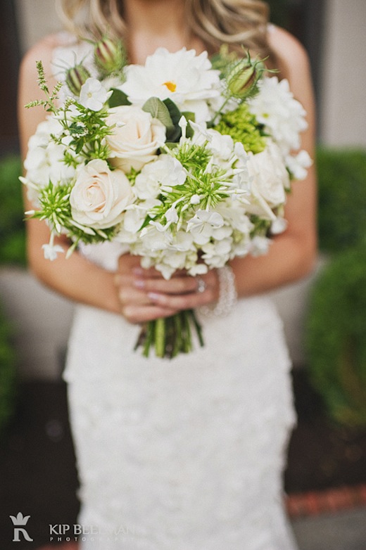 green and white dahlia bouquet