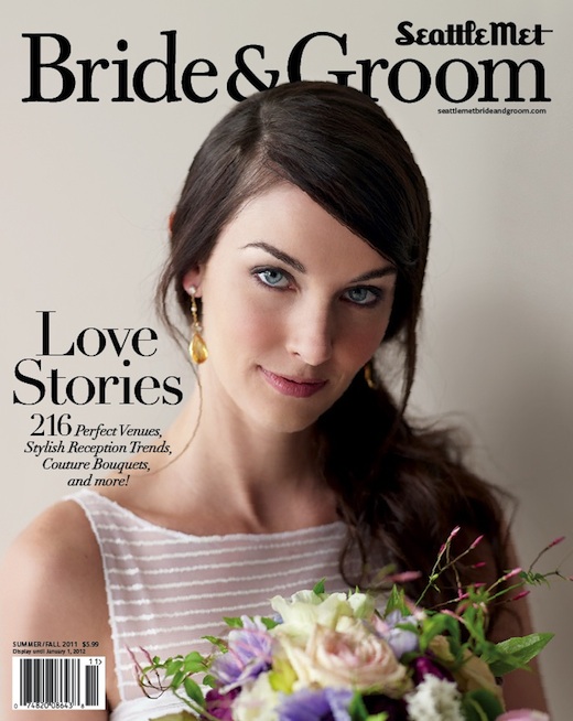 bouquet on cover of Seattle Met Bride and Groom