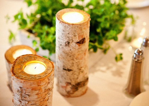 birch votive and succulent centerpieces