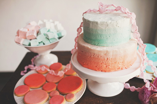 ombre coral and turquoise wedding cake design sponge