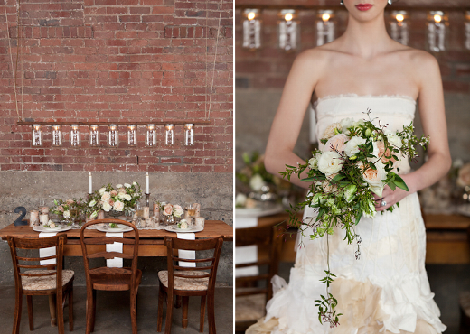 pink, green and white draping teardrop bouquet