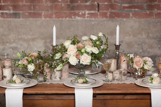 pink and green birch and silver tabletop