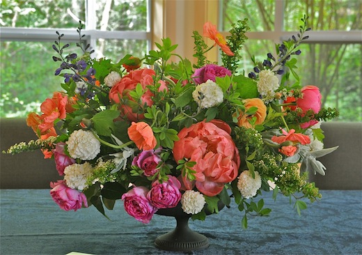 coral peonies and pink garden roses