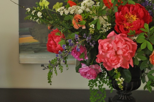 peonies ranunculus garden rose centerpiece