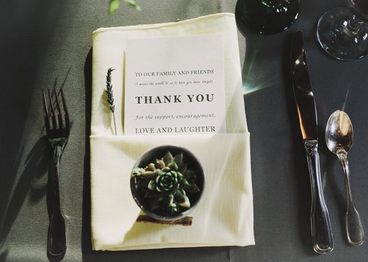 thank you menu card, succulent wedding favor finch and thistle