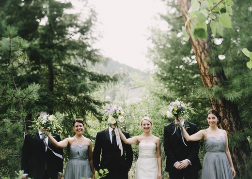 fun bridal party picture, surrealist wedding party photo