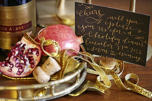 holiday tabletop decor centerpiece gold invitation wedding