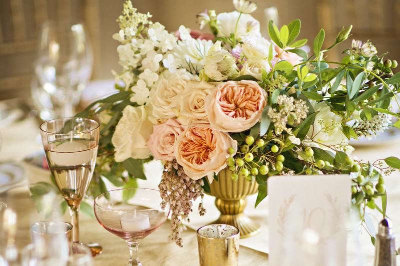 finch and thistle, seattle event designer, floral design, blush, gold